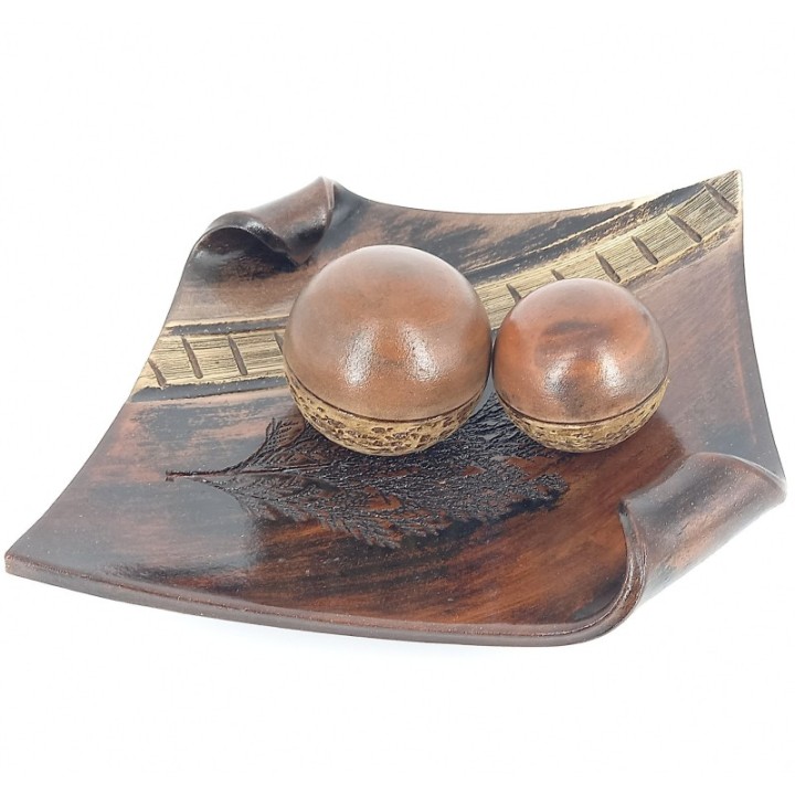Brown dish with balls