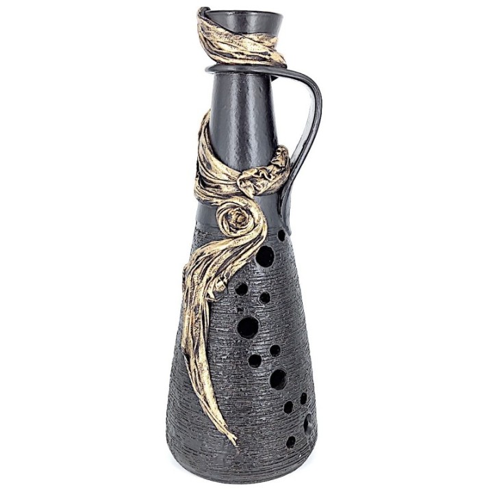 Schwarzer Vase mit Stoff-Anwendung