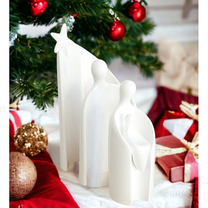 Detail in dekorativer Keramik von zeitgenössisch Weihnachtskrippe
