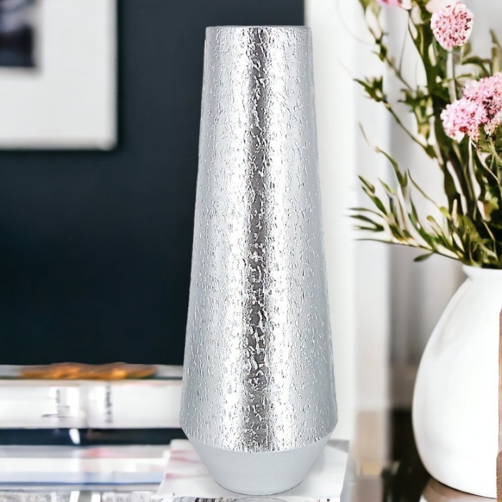 Contemporain vase argenté en ceramique 