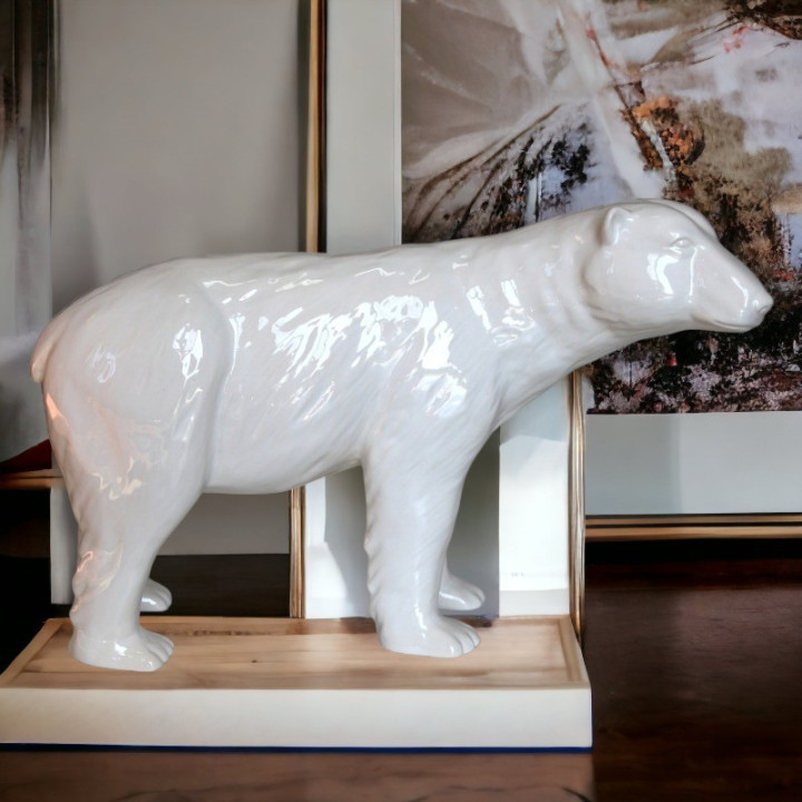 Oso polar artesanal en cerámica para casa