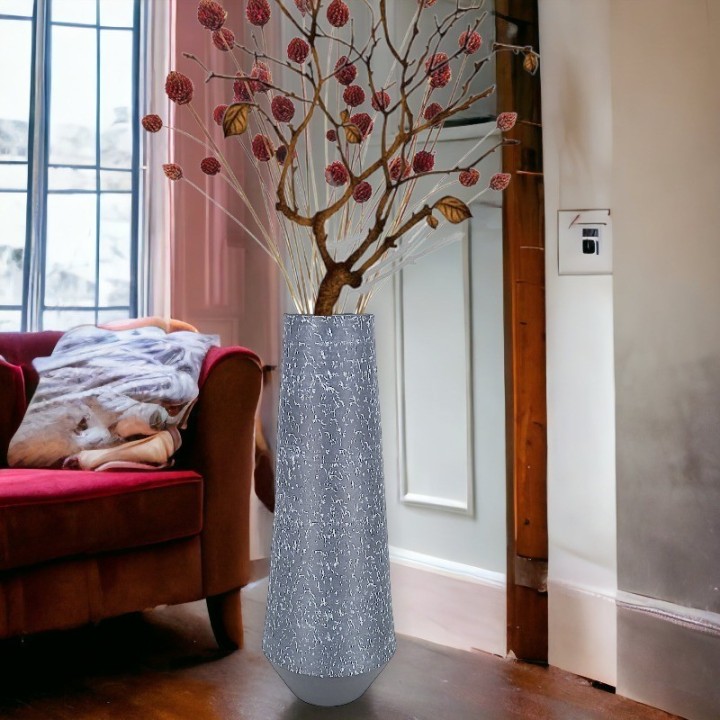 Jarrón decorativo Gris seca con grabado