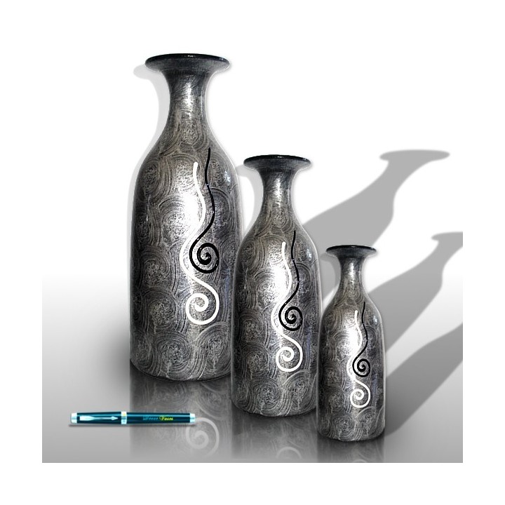 Trio de jarras cinza manchas