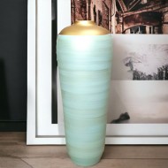 Lange Vase H 70 cm pastellgrüne und goldene Keramik