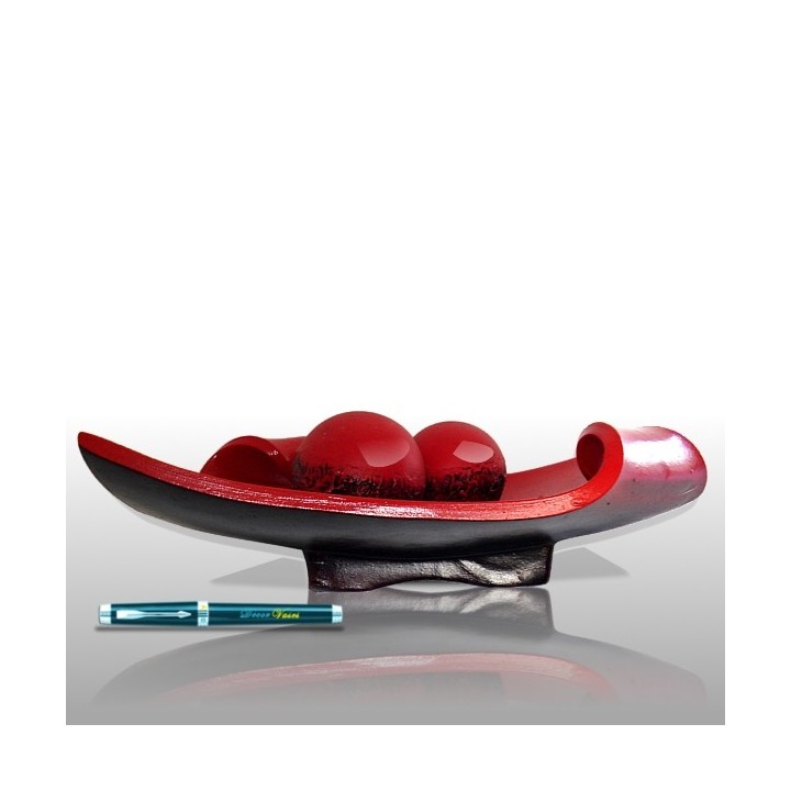 Red dish with balls