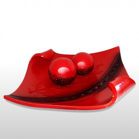 Red dish with balls