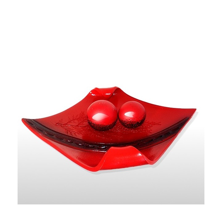 Red dish with balls