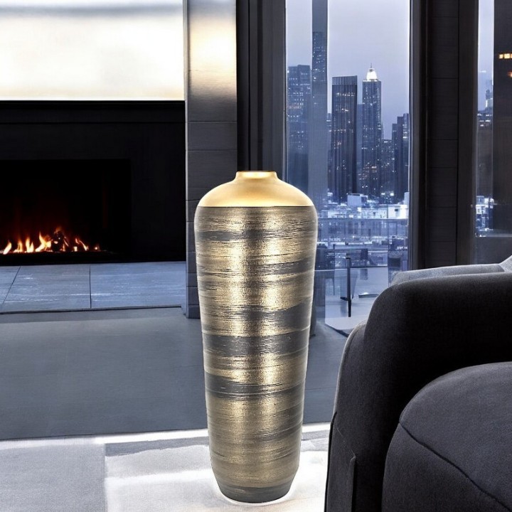 Contemporary Vase golden black terracotta