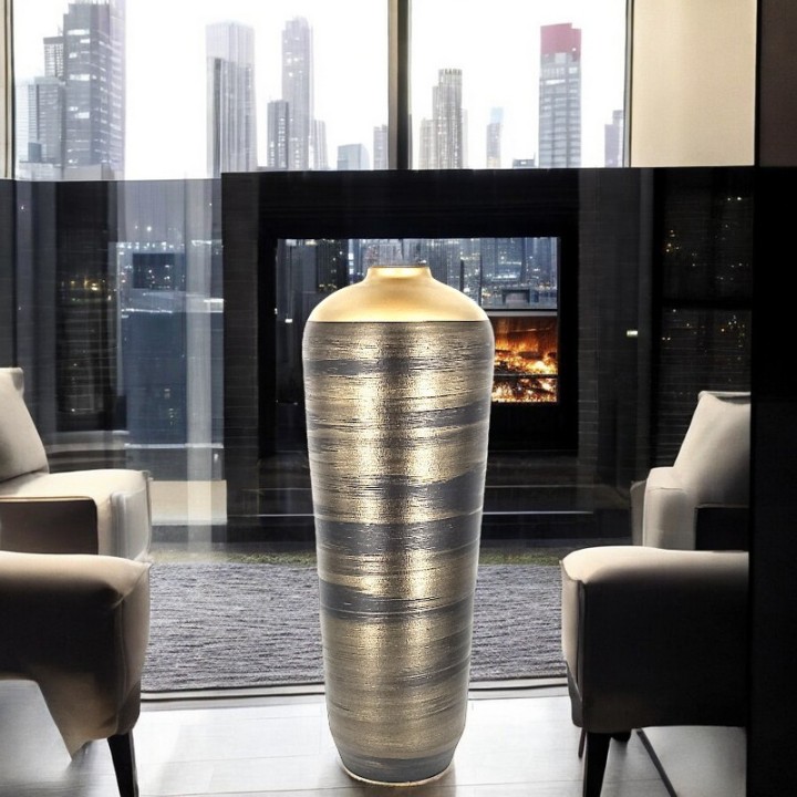 Terrakotta Boden Vase golden schwarz