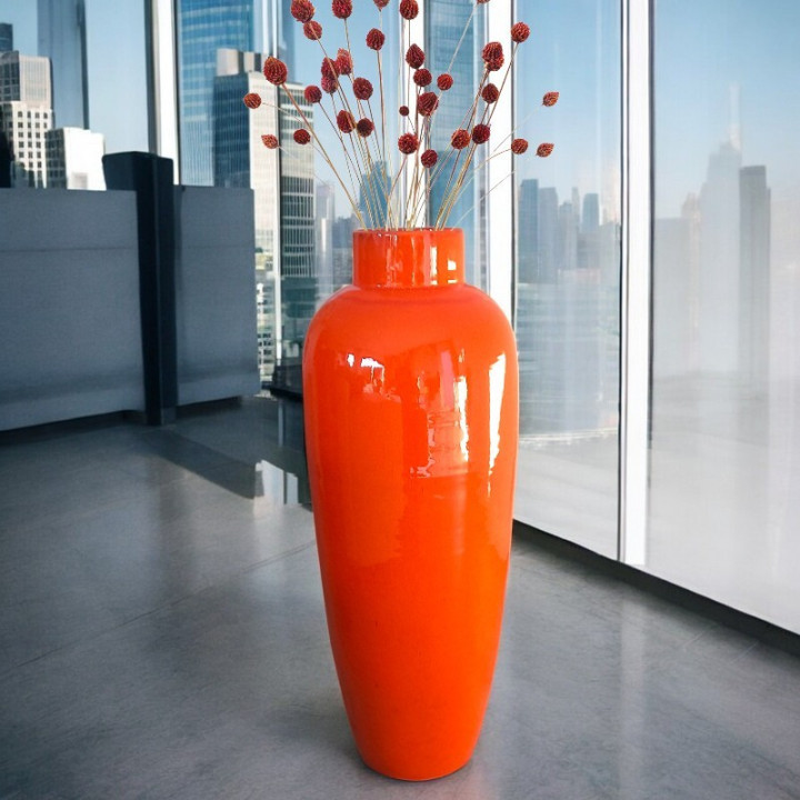Vaso grande in ceramica smaltata arancione