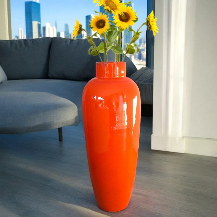 Vaso decorativo smaltato arancione da pavimento