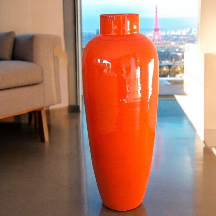 Dettaglio della finitura smaltata vaso arancione