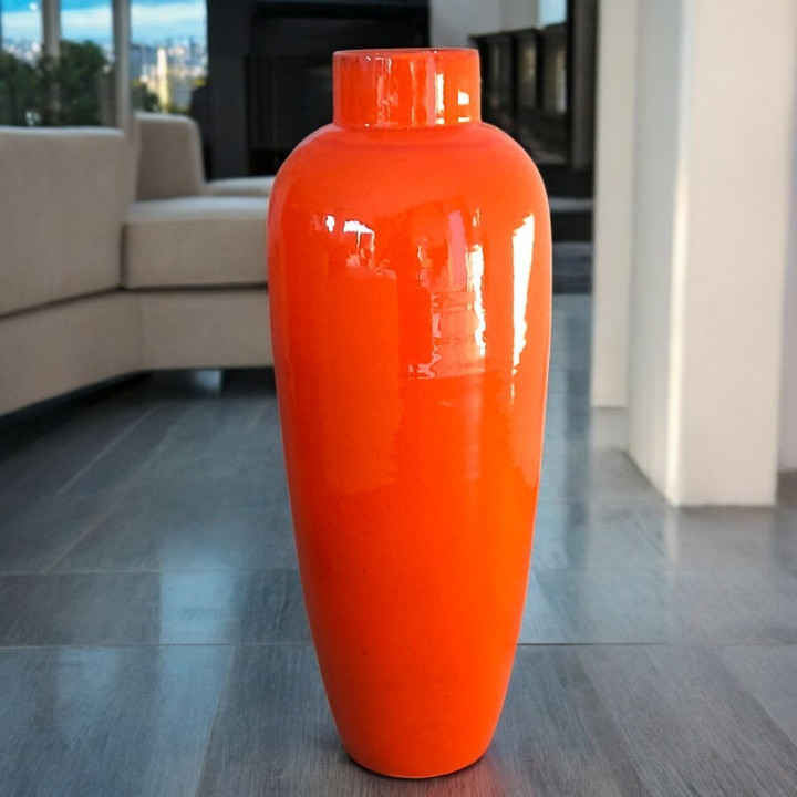 Vaso grande in terracotta smaltato arancione