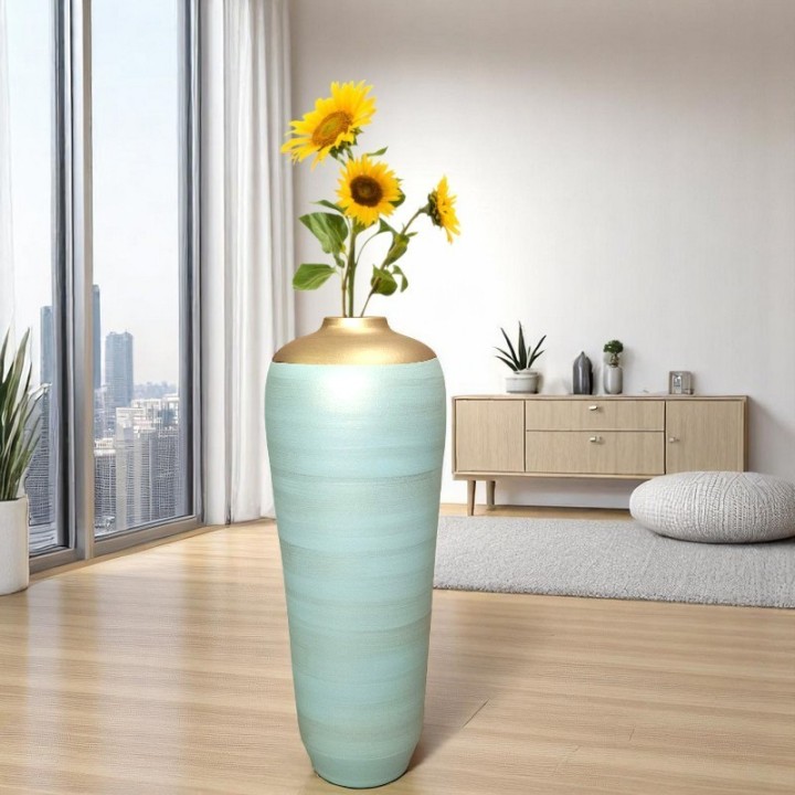 Grand Vase Décoratif 70 cm pastel vert doré