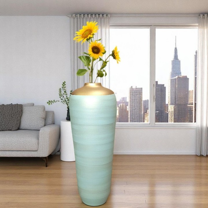 Grand Vase Décoratif 70 cm pastel vert doré