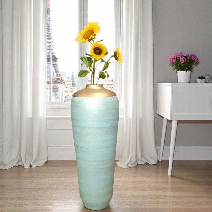 jarrão terracota verde pastel e dourado em cerâmica