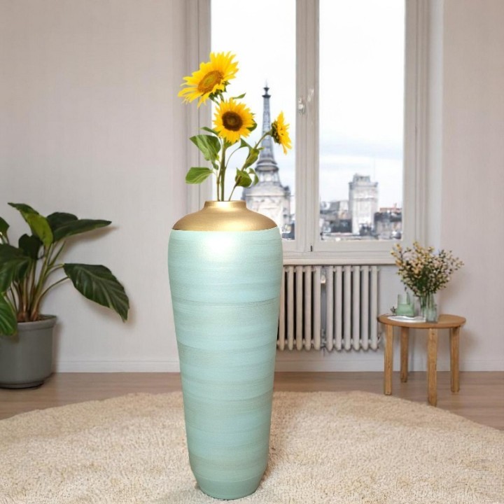 Large vase H 70 cm in pastel green and gold