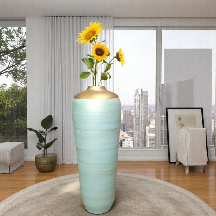 Grand Vase Décoratif 70 cm pastel vert doré