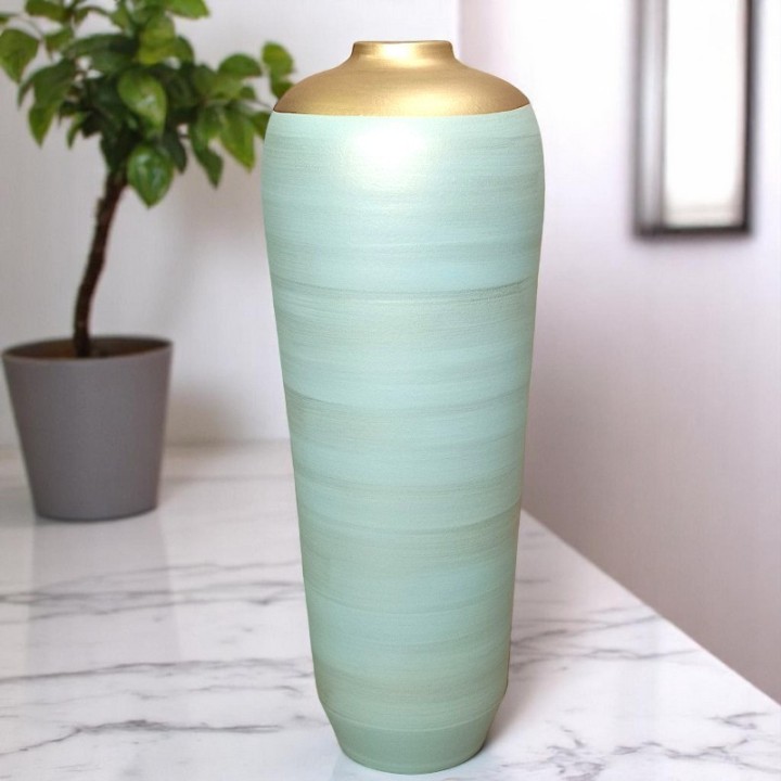 Grand Vase Décoratif 70 cm pastel vert doré