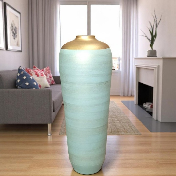 Grand Vase Décoratif 70 cm pastel vert doré