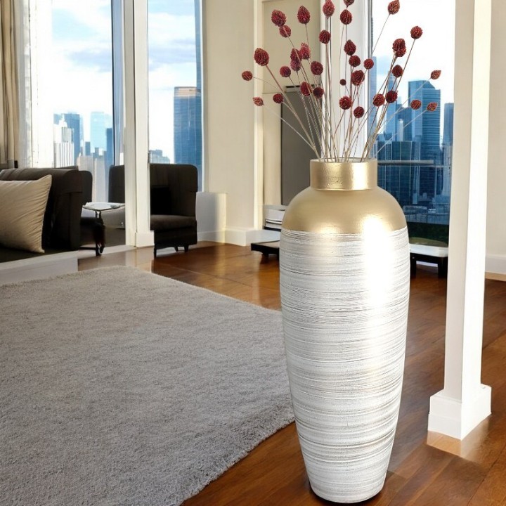 Terrakotta Boden Vase golden weiß
