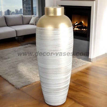Contemporain vase blanc doré en ceramique 