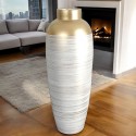 Contemporain vase blanc doré en ceramique 