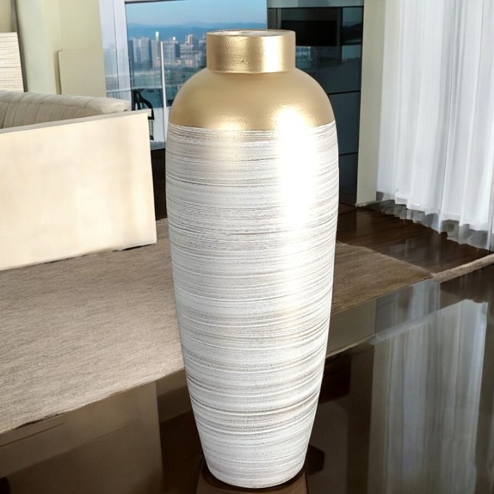 Grande vaso di terracotta bianco e oro