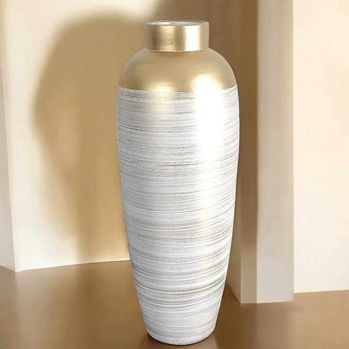 Grande vaso di terracotta bianco e oro