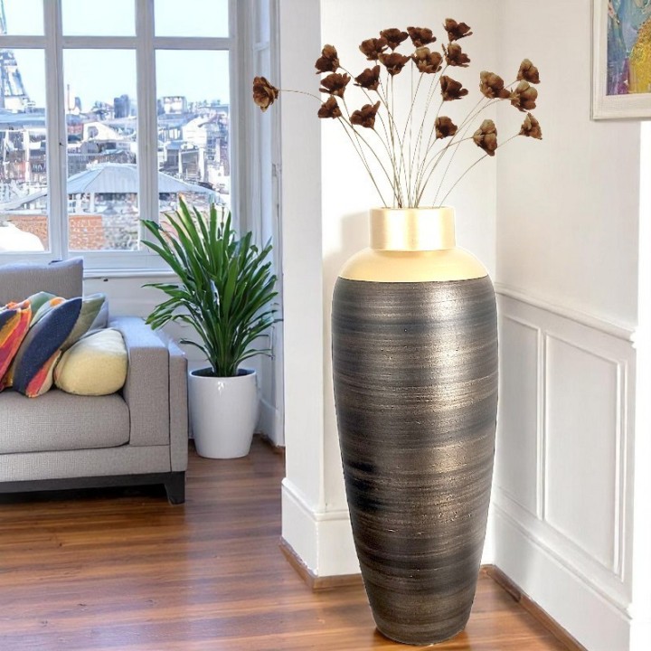 jarrão terracota preto dourado