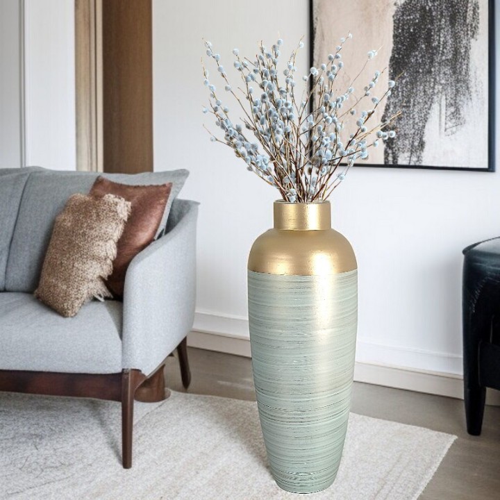 Grand Vase Décoratif pastel vert et or