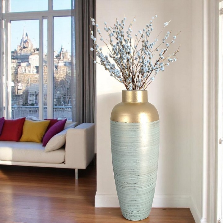 Large vase in pastel green and gold