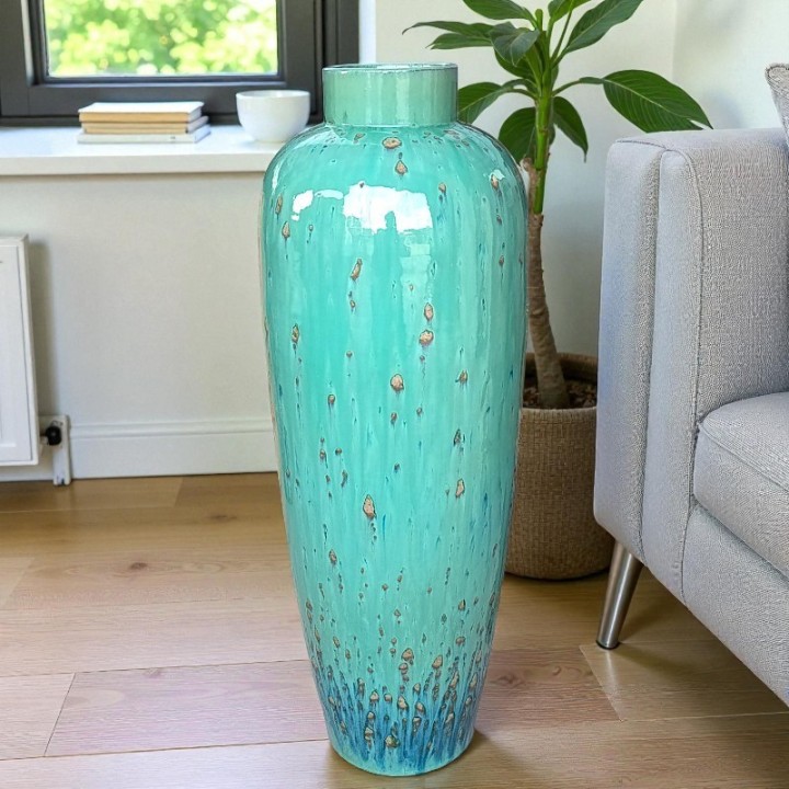 Jarrão de Cerâmica Terracota Artesanal – Design Exclusivo Inspirado no Oceano Azul