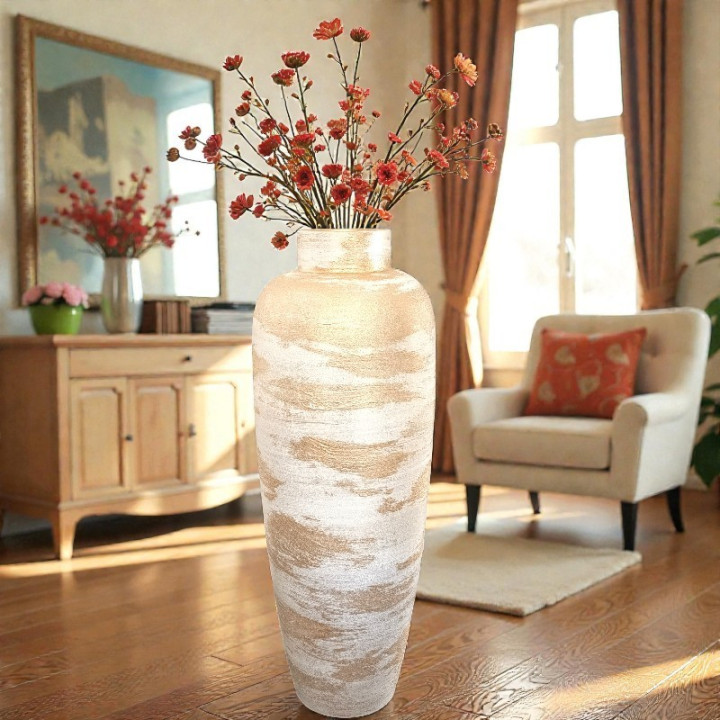 Handgemachte Keramik Moderner handgefertigter portugiesischer Bodenvase in Gold für Zuhause