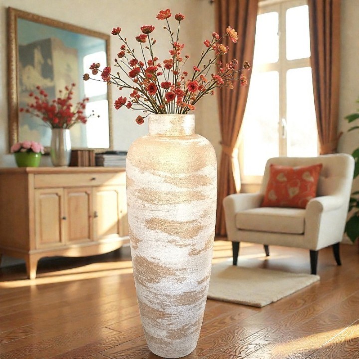 Vaso da pavimento moderno artigianale portoghese dorato e bianco