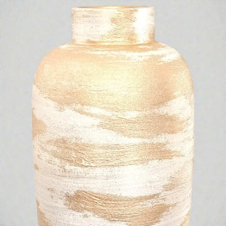Vase de sol moderne artisanal portugais doré et blanc exclusif