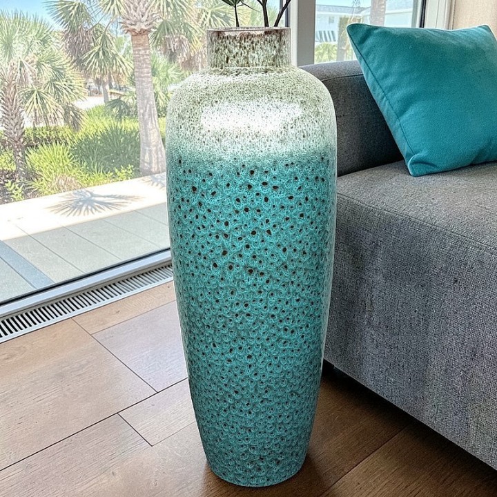 Luxury Turquoise & White Terracotta Vase – 70cm (Limited Edition)