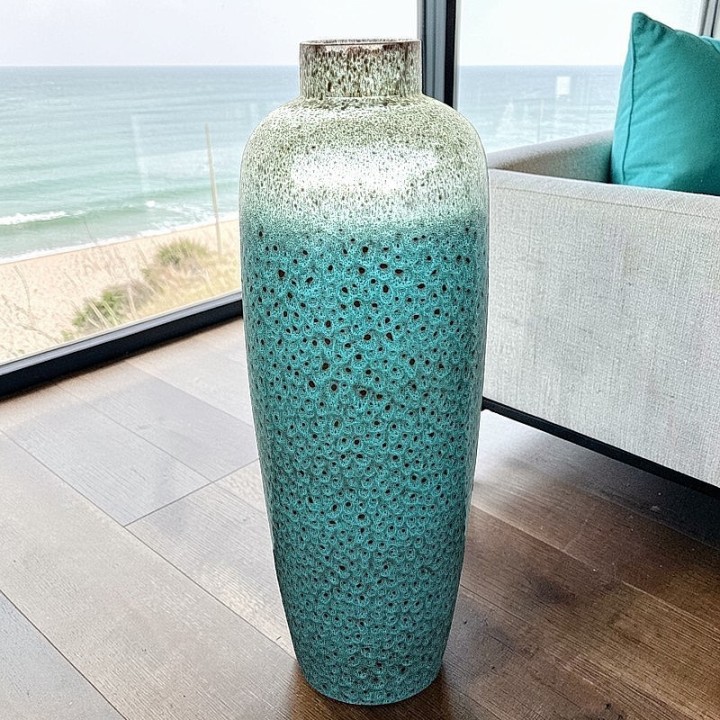 Vase de Luxe Turquoise et Blanc en Terre Cuite – 70cm (Édition Limitée)