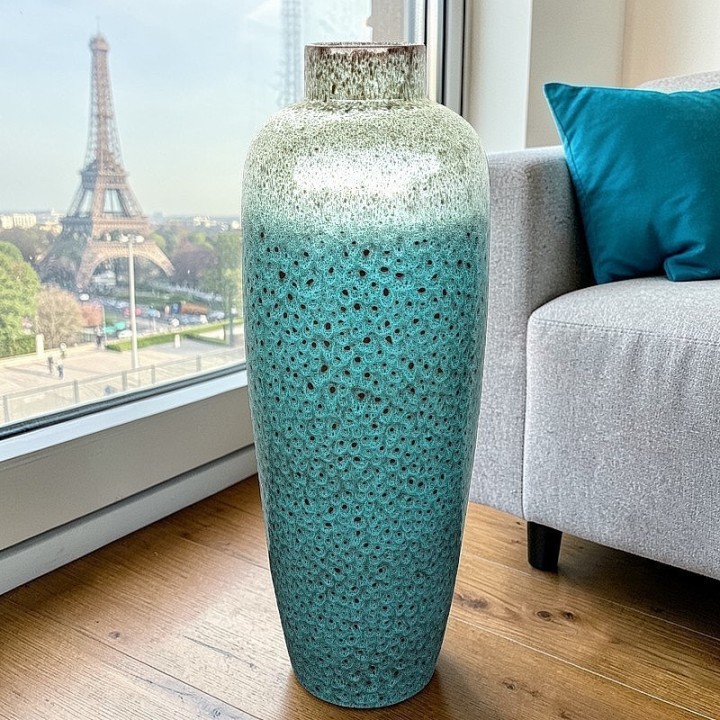 Luxus Terrakotta-Vase Türkis & Weiß – 70cm (Limitierte Auflage)
