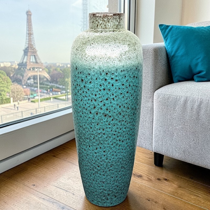 Vaso di Lusso Turchese e Bianco in terracotta smaltata decorativa