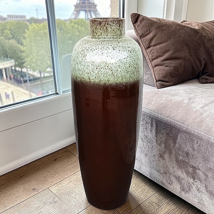 Vaso da Terra Contemporaneo in Terracotta Smaltata - Marrone e Granito (70cm)