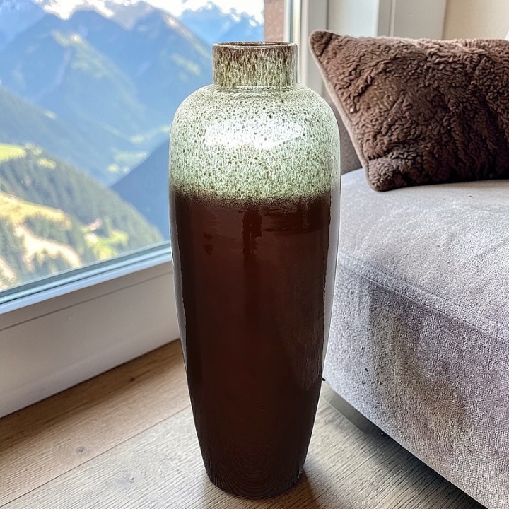 Vaso da Terra Contemporaneo in Terracotta Smaltata - Marrone e Granito (70cm)