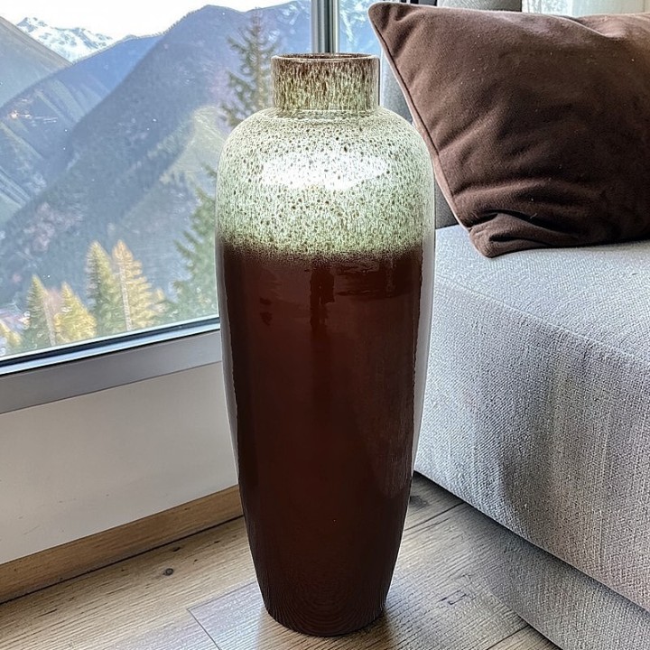 Vase de Sol Contemporain en Terre Cuite Émaillée - Marron et Granit (70cm)