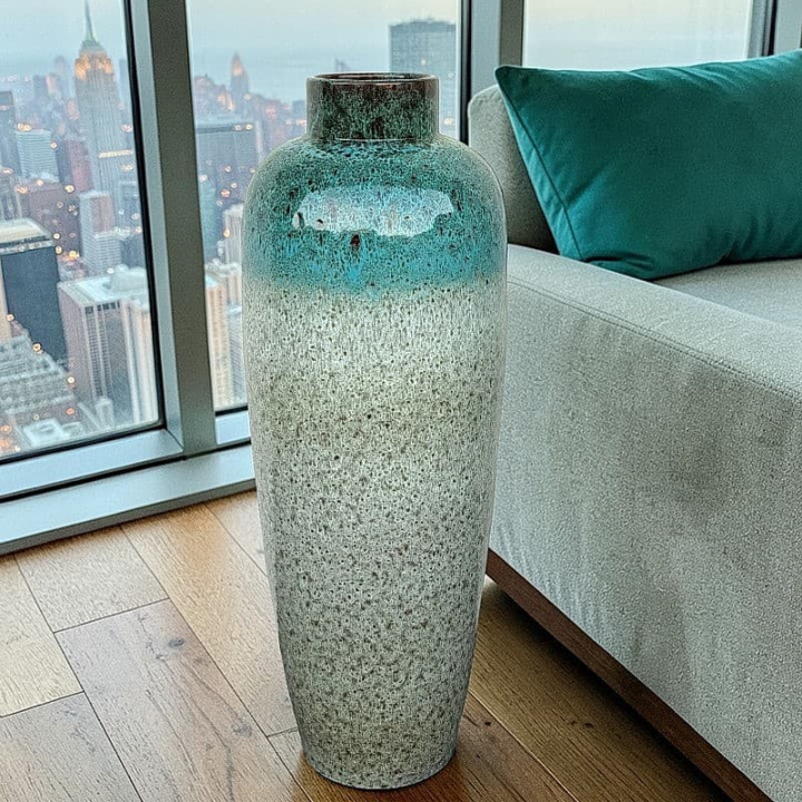 Jarrón Decorativo Terracota Turquesa y Arena 70cm Decor-Vases