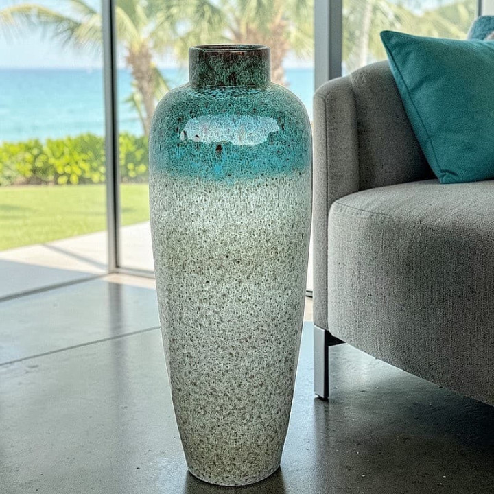 70cm Turquoise and Sand Terracotta Decorative Vase - Decor-Vases