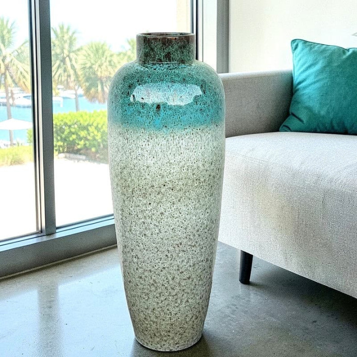 Vase Décoratif Terre Cuite Turquoise et Sable 70cm - Decor-Vases