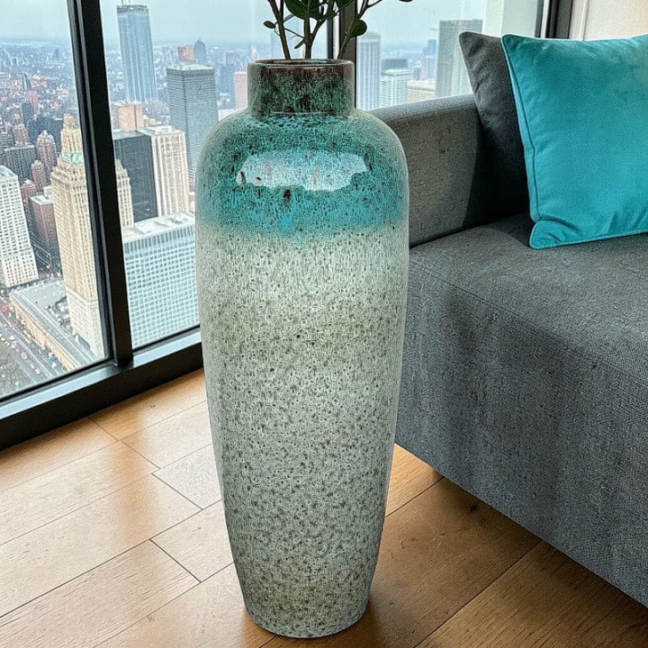 70cm Turquoise and Sand Terracotta Decorative Vase - Decor-Vases