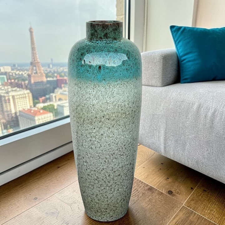 70cm Turquoise and Sand Terracotta Decorative Vase - Decor-Vases