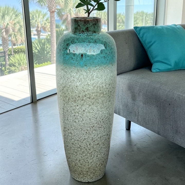 Vase Décoratif Terre Cuite Turquoise et Sable 70cm - Decor-Vases