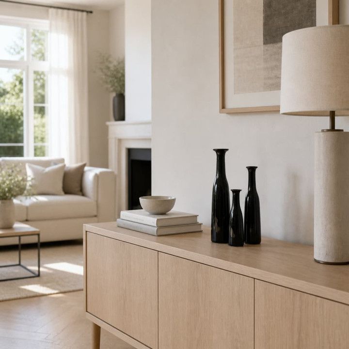 Perspective of thin black artisan vases